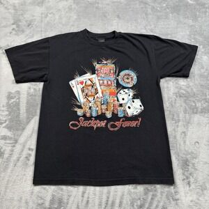 Vtg Jackpot Fovever Diamond Dust Shirt Size L Men's Casino Glitter Dice Slots
